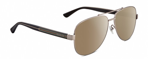 Profile View of Gucci GG0528S Designer Polarized Sunglasses with Custom Cut Amber Brown Lenses in Ruthenium Silver Black Crystal Unisex Pilot Full Rim Metal 63 mm