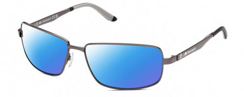 Profile View of BMW BS0016 Designer Polarized Sunglasses with Custom Cut Blue Mirror Lenses in Gunmetal Black Grey Mens Rectangular Full Rim Metal 62 mm