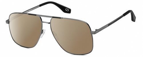 Profile View of Marc Jacobs 387/S Designer Polarized Sunglasses with Custom Cut Amber Brown Lenses in Shiny Gunmetal Black Unisex Pilot Full Rim Metal 60 mm