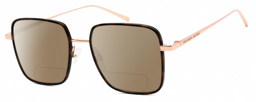 Profile View of Marc Jacobs 477/S Designer Polarized Reading Sunglasses with Custom Cut Powered Amber Brown Lenses in Tortoise Havana Rose Gold Unisex Square Full Rim Metal 51 mm