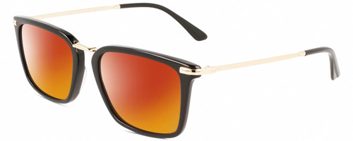 Profile View of Calvin Klein CK22512S Designer Polarized Sunglasses with Custom Cut Red Mirror Lenses in Gloss Black Gold Unisex Rectangular Full Rim Acetate 53 mm