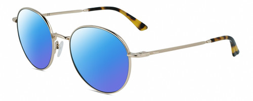Profile View of Calvin Klein CK21127S Designer Polarized Sunglasses with Custom Cut Blue Mirror Lenses in Gold Tortoise Havana Unisex Round Full Rim Metal 54 mm