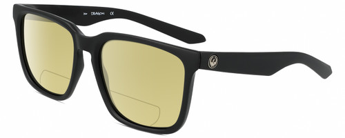 Profile View of Dragon Alliance DR BAILE XL LL Mick Fanning Signature Collection Designer Polarized Reading Sunglasses with Custom Cut Powered Sun Flower Yellow Lenses in Matte Black Unisex Square Full Rim Acetate 58 mm