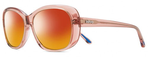 Profile View of REVO SAMMY Designer Polarized Sunglasses with Custom Cut Red Mirror Lenses in Pink Crystal Ladies Cat Eye Full Rim Acetate 56 mm