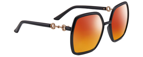 Profile View of Gucci GG0890S Designer Polarized Sunglasses with Custom Cut Red Mirror Lenses in Shiny Black Gold Ladies Hexagonal Full Rim Acetate 55 mm
