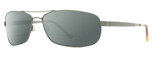 Profile View of Reptile Pecos Designer Polarized Reading Sunglasses with Custom Cut Powered Smoke Grey Lenses in Dark Gun Metal Silver Mens Pilot Full Rim Metal 67 mm