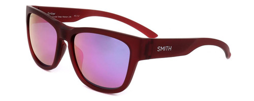 Profile View of Smith Optics Ember-LPA Unisex Cat Eye Sunglasses Red/Chromapop Green Mirror 56mm