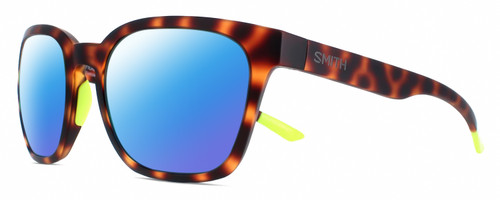 Profile View of Smith Optics Founder-A84 Designer Polarized Sunglasses with Custom Cut Blue Mirror Lenses in Matte Tortoise Havana Neon Yellow Unisex Panthos Full Rim Acetate 55 mm