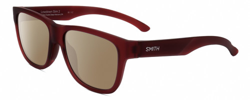 Profile View of Smith Optics Lowdown Slim 2-LPA Designer Polarized Sunglasses with Custom Cut Amber Brown Lenses in Matte Crystal Maroon Red Unisex Panthos Full Rim Acetate 51 mm