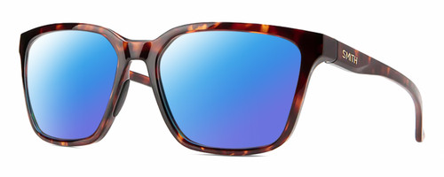 Profile View of Smith Optics Shoutout-086 Designer Polarized Sunglasses with Custom Cut Blue Mirror Lenses in Tortoise Havana Crystal Brown Amber Unisex Square Full Rim Acetate 57 mm