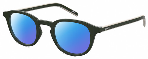 Profile View of Levi's Seasonal LV1029 Designer Polarized Sunglasses with Custom Cut Blue Mirror Lenses in Army Green Grey Unisex Panthos Full Rim Acetate 48 mm