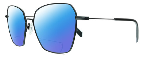 Profile View of Rag&Bone 1034 Designer Polarized Reading Sunglasses with Custom Cut Powered Blue Mirror Lenses in Satin Black Unisex Hexagonal Full Rim Metal 58 mm