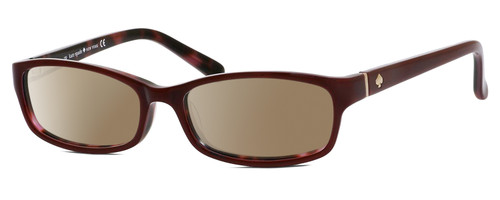 Profile View of Kate Spade NARCISA Designer Polarized Sunglasses with Custom Cut Amber Brown Lenses in Burgundy Red Magenta Purple Havana Tortoise Ladies Rectangular Full Rim Acetate 51 mm