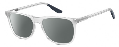 Profile View of Under Armour UA-5018/G Designer Polarized Sunglasses with Custom Cut Smoke Grey Lenses in Crystal Grey Navy Blue Unisex Square Full Rim Acetate 54 mm