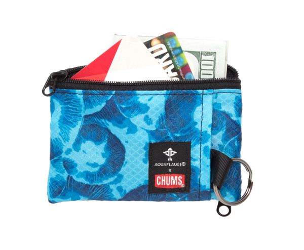 Chums Compact Surfshorts Wallet w/ Key Ring,2 Zipper Pockets,ID