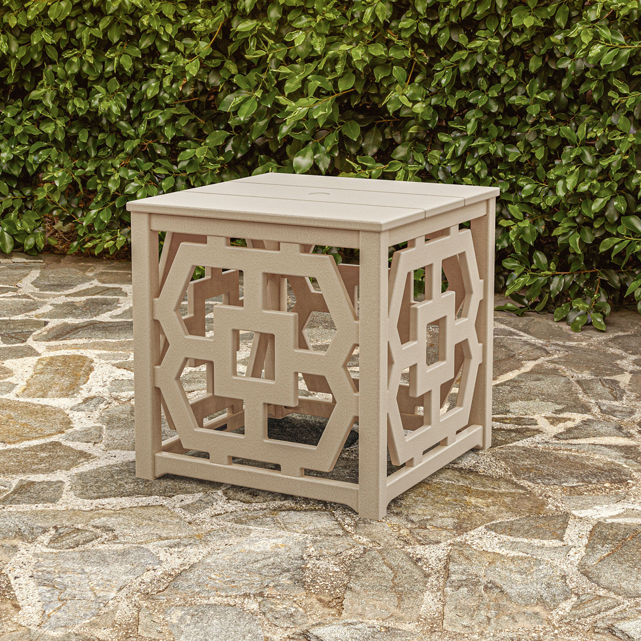 Martha Stewart by POLYWOOD Chinoiserie Umbrella Stand 23 in. Sq. Accent Table