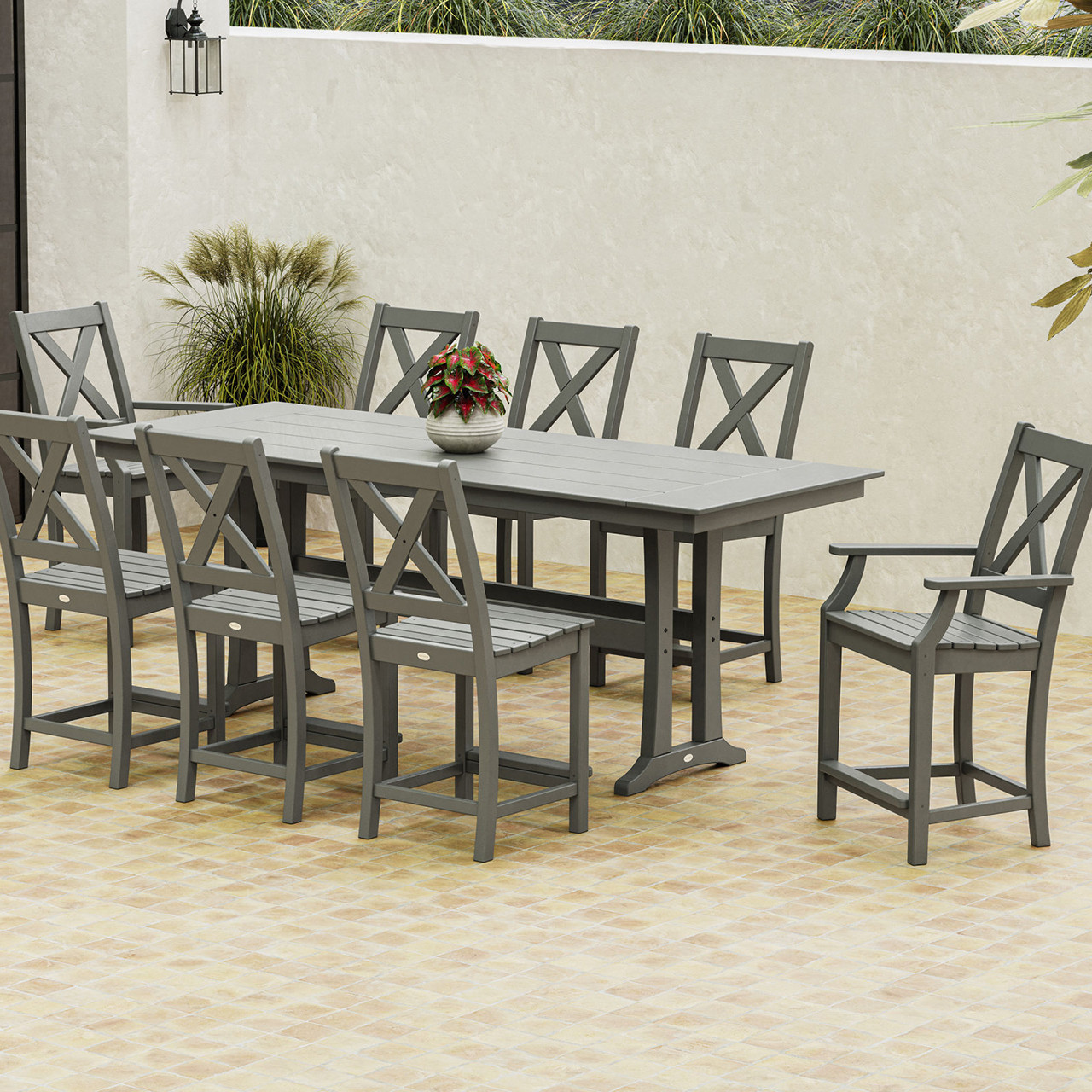 POLYWOOD Farmhouse Trestle 38 x 96 in. Counter Table