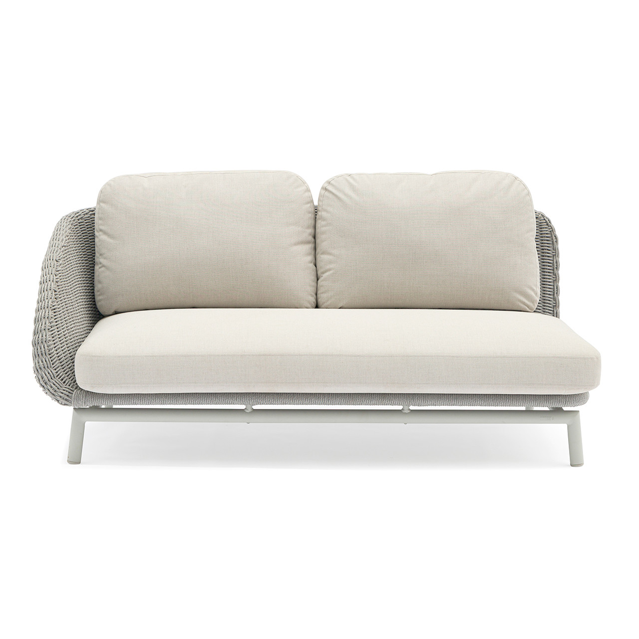 Scoop Light Grey Aluminum and Silver Rope with Greige Cushions Right Hand Facing Sofa
