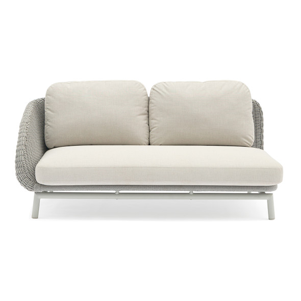 Scoop Light Grey Aluminum and Silver Rope with Greige Cushions Right Hand Facing Sofa