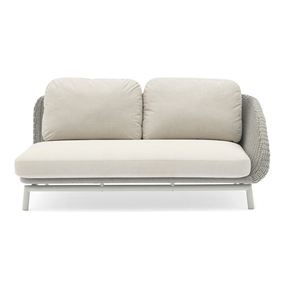 Scoop Light Grey Aluminum and Silver Rope with Greige Cushions Left Hand Facing Sofa