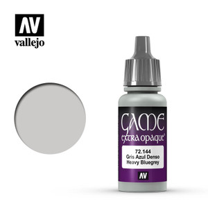 Image of Vallejo Game Extra Opaque Heavy Bluegrey 72.144 in a 17ml dropper bottle, featuring a rich blue-grey acrylic paint with high pigment density. Ideal for basecoating miniatures and wargaming figures with smooth, opaque coverage. Image of Vallejo Game Extra Opaque Heavy Bluegrey 72.144 in a 17ml dropper bottle, featuring a rich blue-grey acrylic paint with high pigment density. Ideal for basecoating miniatures and wargaming figures with smooth, opaque coverage.