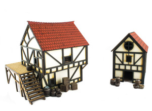 Medieval Town Cottage and Townhouse Set with Resin Accessories