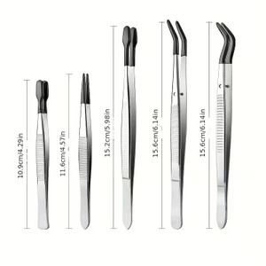5-Piece Stainless Steel Precision Tweezer Set – Plastic-Coated Tips | Straight, Angled & Curved for Model Making & Railway Layouts