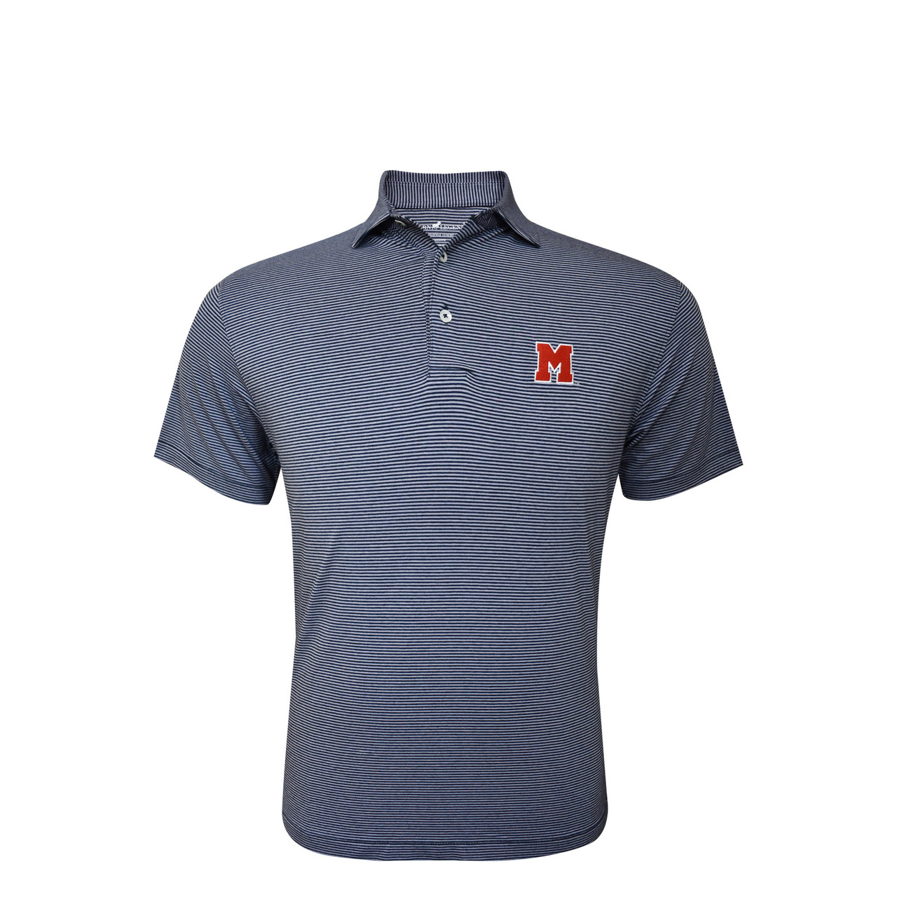 Ole Miss Vintage Block M Blue and Grey Mini Stripe Cotton Polo