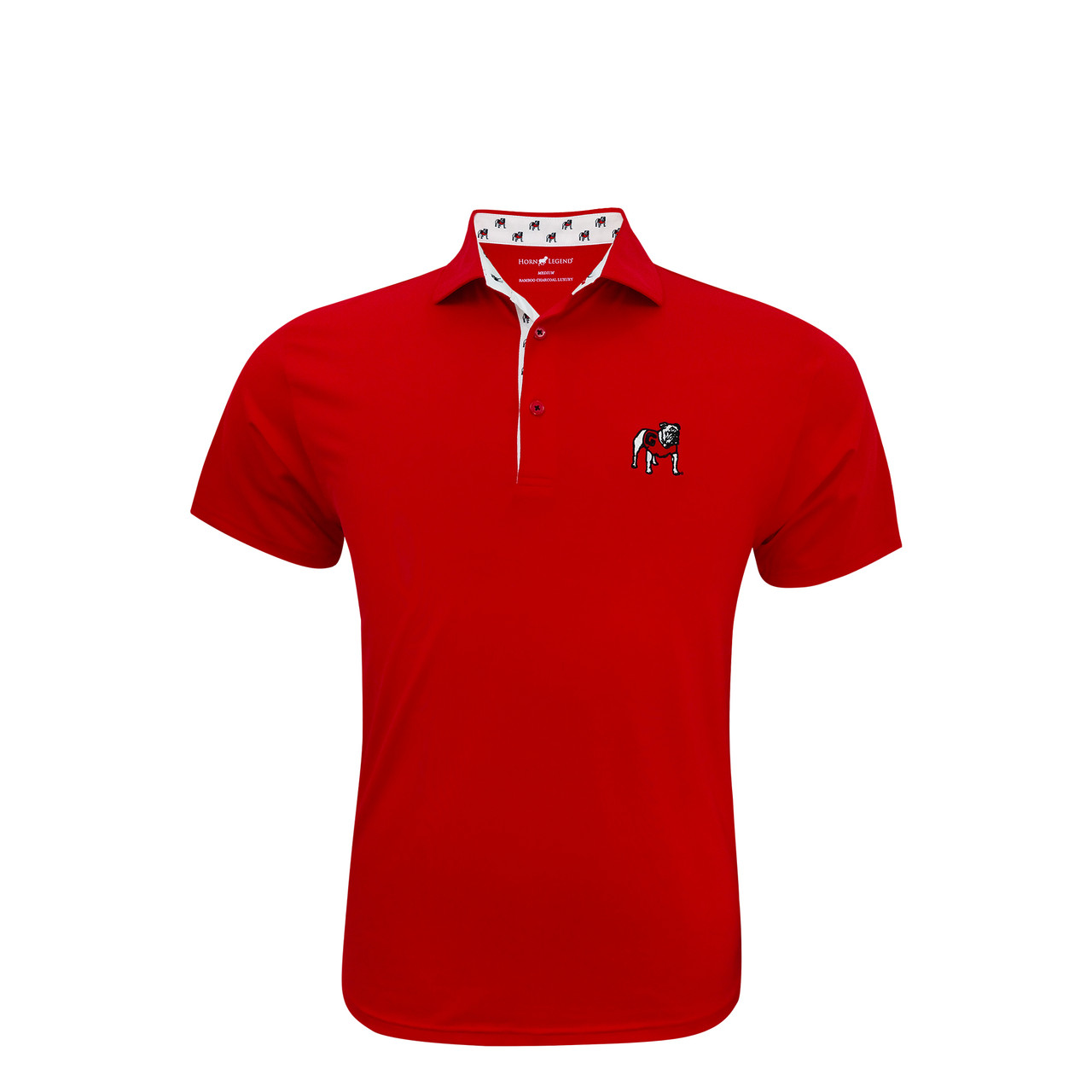 Georgia Standing Bulldog Red Custom Trim Polo