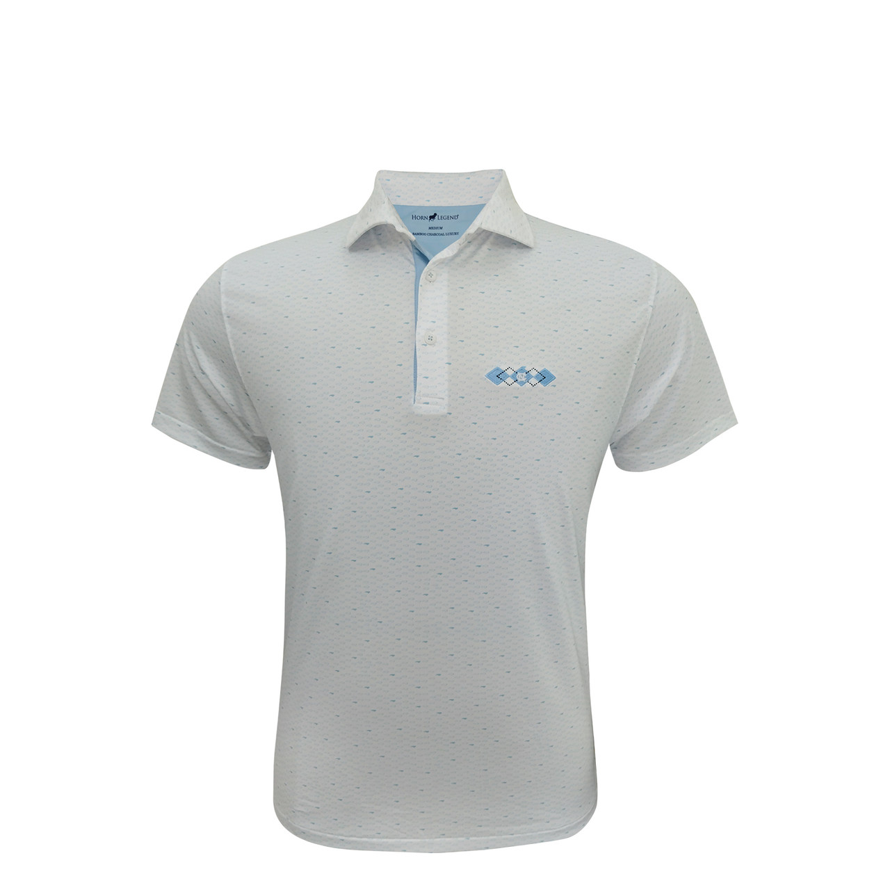 North Carolina Tar Heels Argyle Logo White Micro State Print Polo