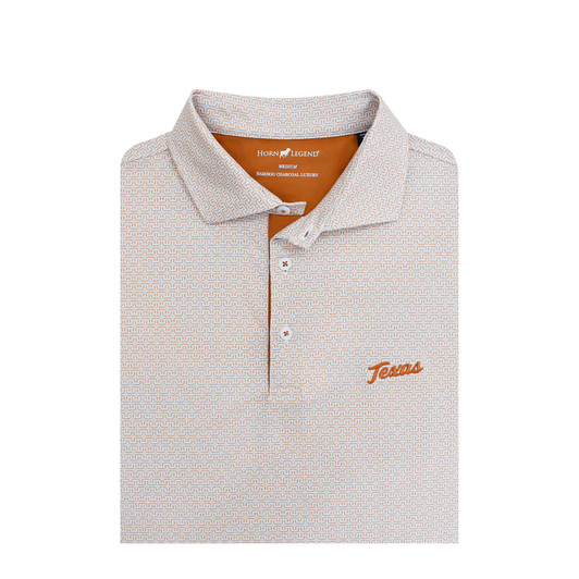 Texas Longhorns Script TX Flag Aztec Polo - White & Grey