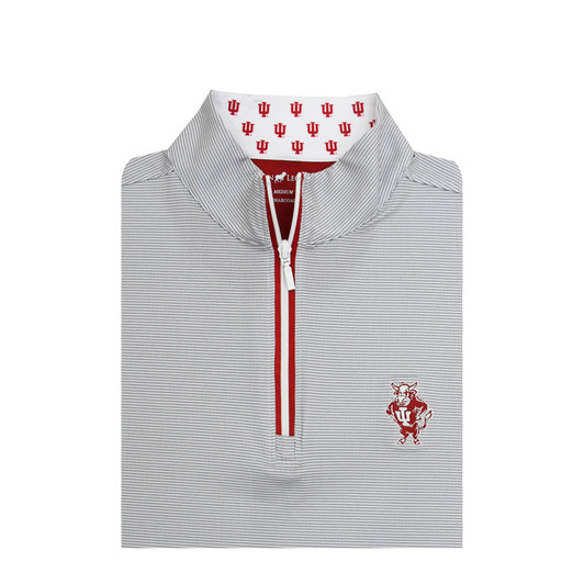 Indiana Hoosiers Vintage Bison Custom Collar Pin Dot Stripe Pullover - Grey