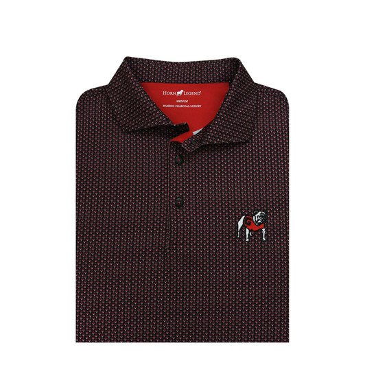Georgia Standing Bulldog Micro Polo - Black with Red & Grey