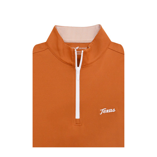 Texas Longhorns Script with TX Flag Particolored Collar Micro Fleece Performance Pullover - Burnt Orange