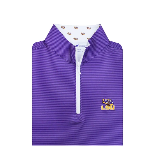 LSU Tiger Eye Custom Collar Pin Dot Stripe Pullover - Purple