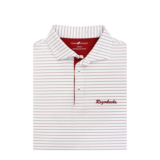 Arkansas Vintage Script Razorbacks 3/8 Stripe Polo - White