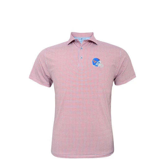 Ole Miss Helmet Logo Particolored Gingham Polo - Red & Powder Blue