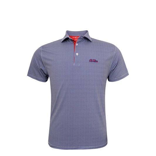 Ole Miss Ripple Polo - Navy with Red & White