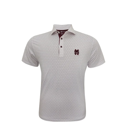 Mississippi State M over S Baseball Logo State Outline Polo - White with Maroon