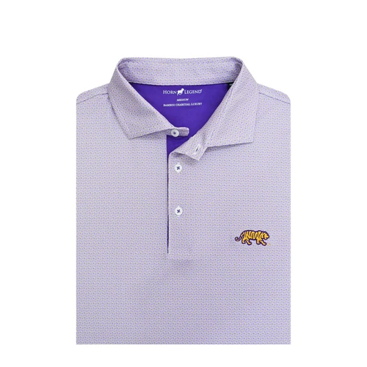 LSU Walking Bengal Halo Polo - White with Purple & Gold
