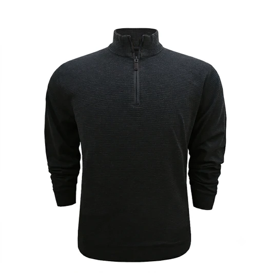 Heathered Stripe Cotton Pullover -  Black with Charcoal