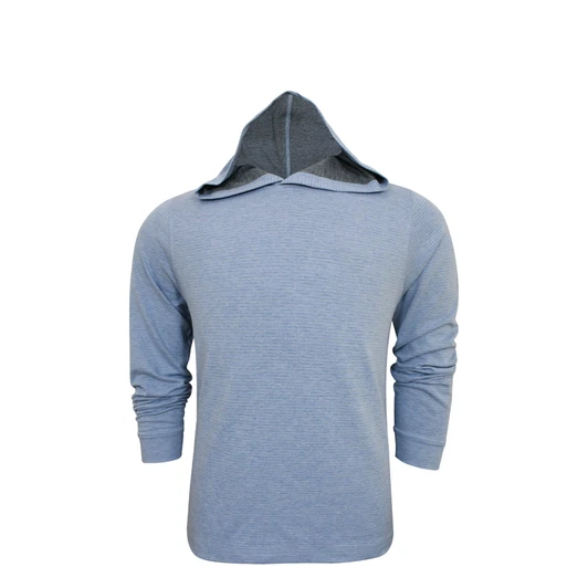 Heathered Stripe Cotton Hoodie - Sky Blue with Pearl Grey