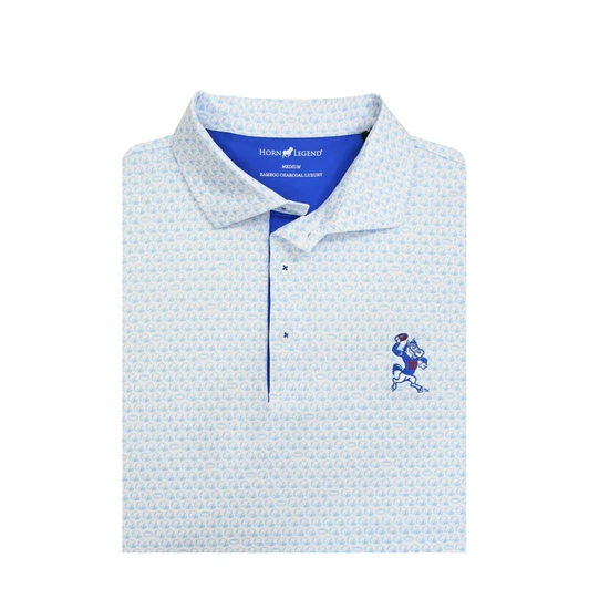 SMU Mustangs Throwing Pony Football Helmet Print Polo - White with Light Blue
