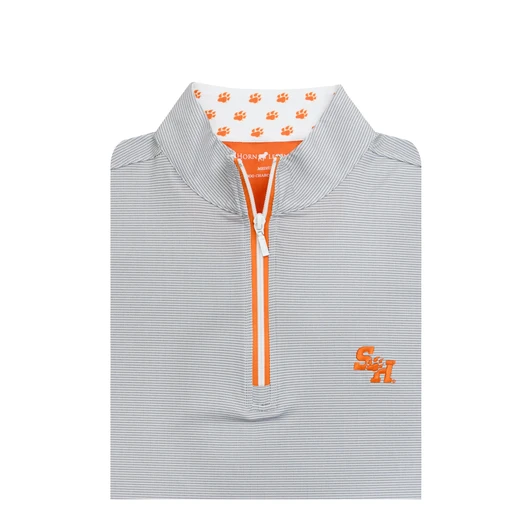 Sam Houston Bearkats Custom Collar Pin Dot Stripe Pullover - White