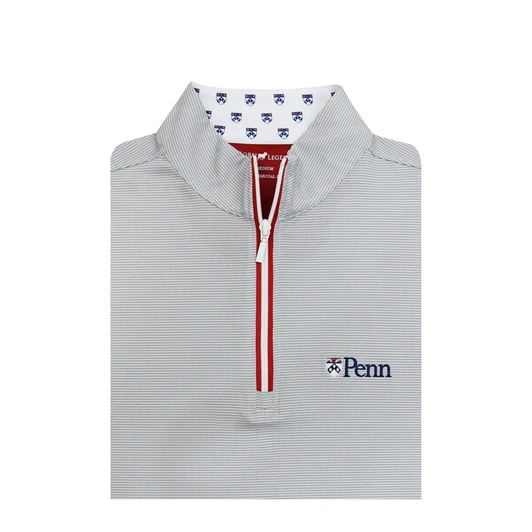 Penn Quakers Custom Collar Pin Dot Stripe Pullover - White & Grey