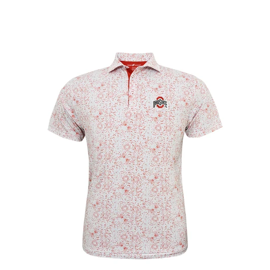 Ohio State Buckeyes Fireworks Polo - White with Grey & Scarlet