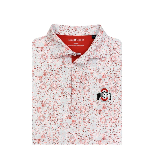 Ohio State Buckeyes Fireworks Polo - White with Grey & Scarlet