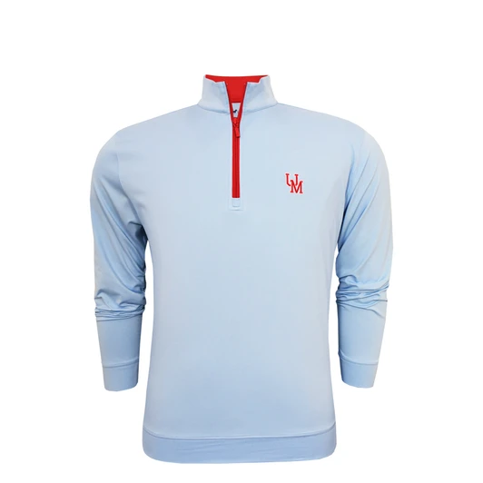 Ole Miss UM Micro Fleece Performance Pullover - Powder Blue with Red