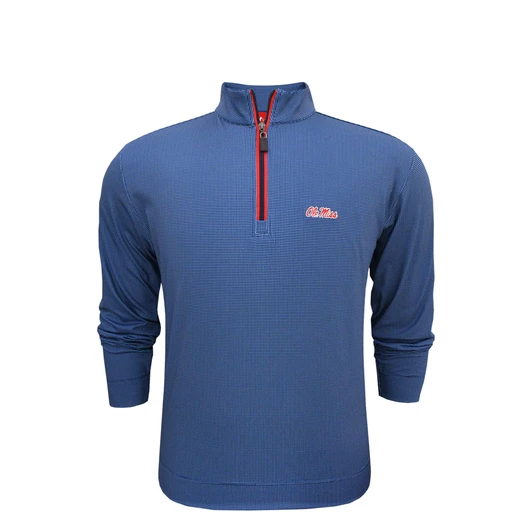 Ole Miss Shepherd PrestigeZip Pullover - Navy with Powder Blue & Red