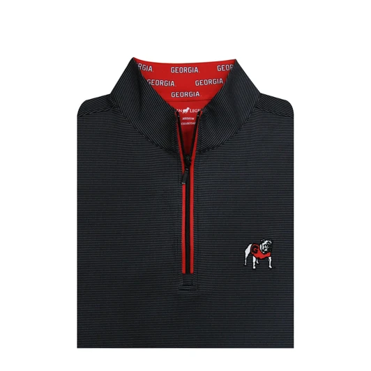 Georgia Standing Bulldog Custom Collar Pin Dot Stripe Pullover - Black